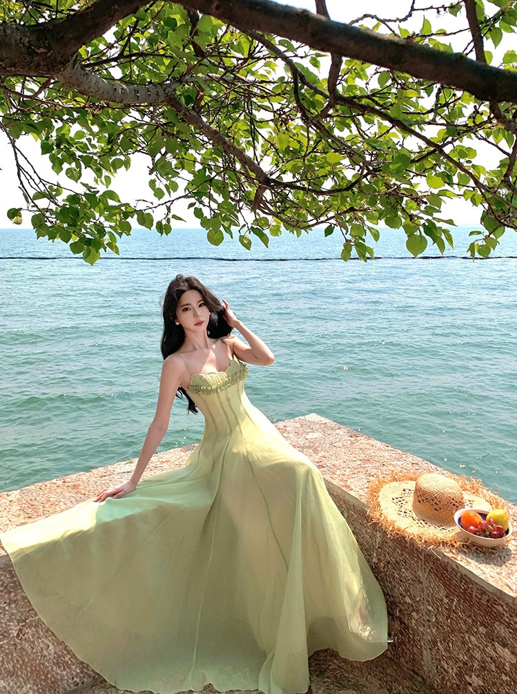 绿野仙踪 度假风雪纺气质长裙 Emerald Forest – Vacation Style Elegant Chiffon Maxi Dress