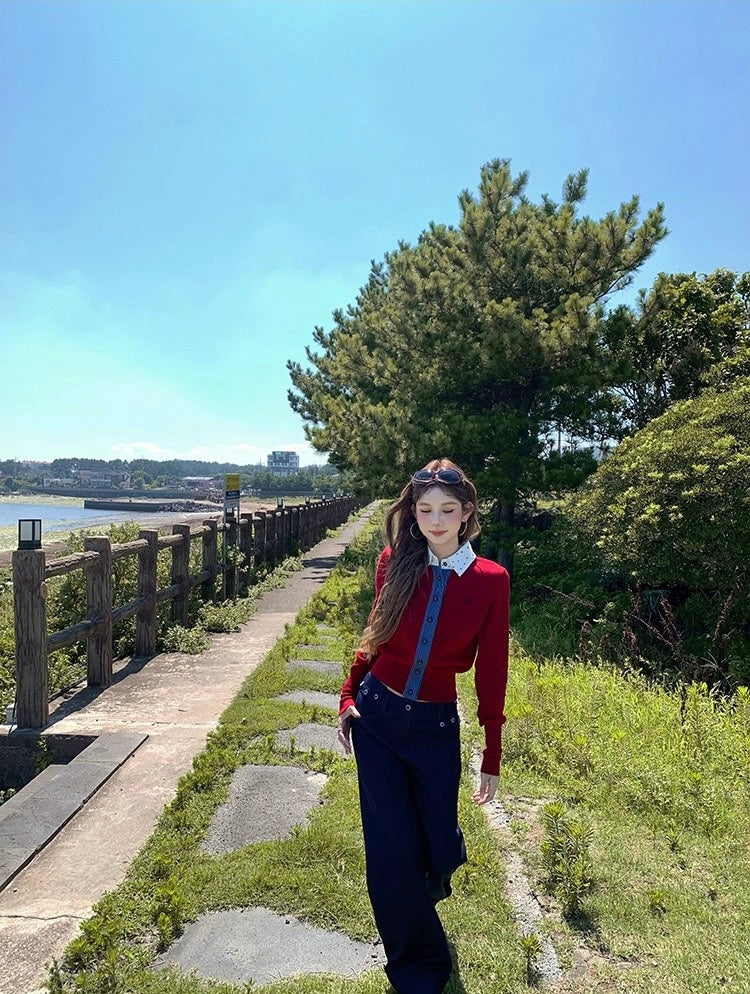 恋爱星球 刺绣显瘦开衫上衣 Love Planet Embroidered Slimming Cardigan Top
