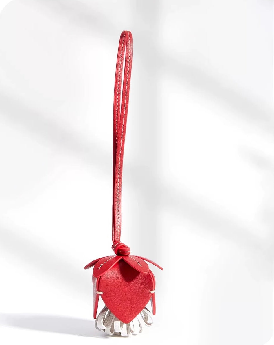 Sunflower Genuine Leather Flower Tassel Bag Charm - Yellow