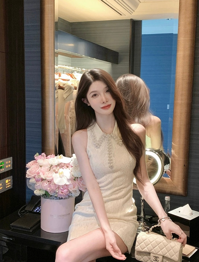 星夜私语 重工珍珠短裙无袖连衣裙 Starlit Whisper Heavily Embellished Pearl Mini Sleeveless Dress