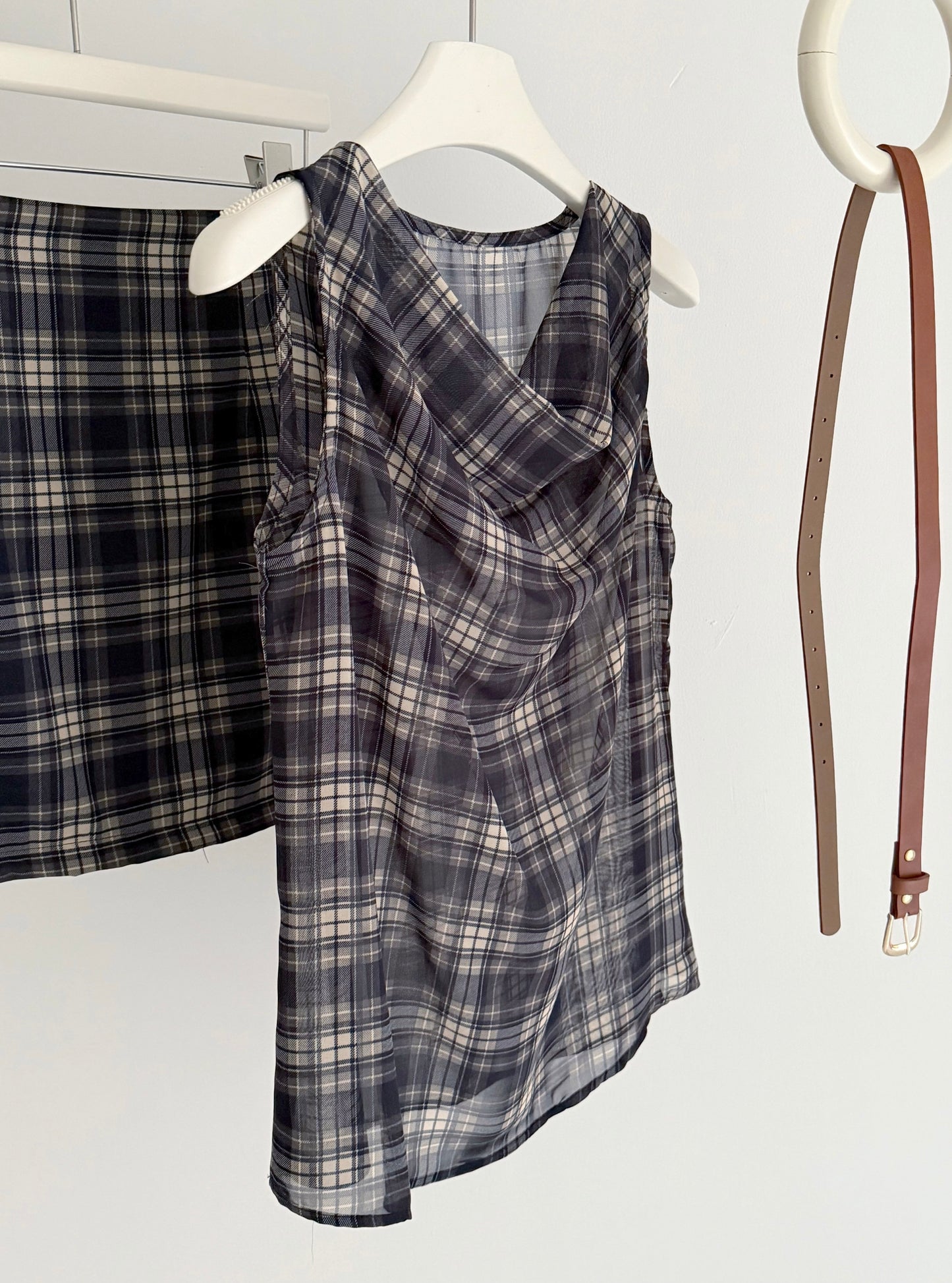 草原薇薇 复古格纹无袖送腰带套装 Prairie Vivi Vintage Plaid Sleeveless Set with Belt