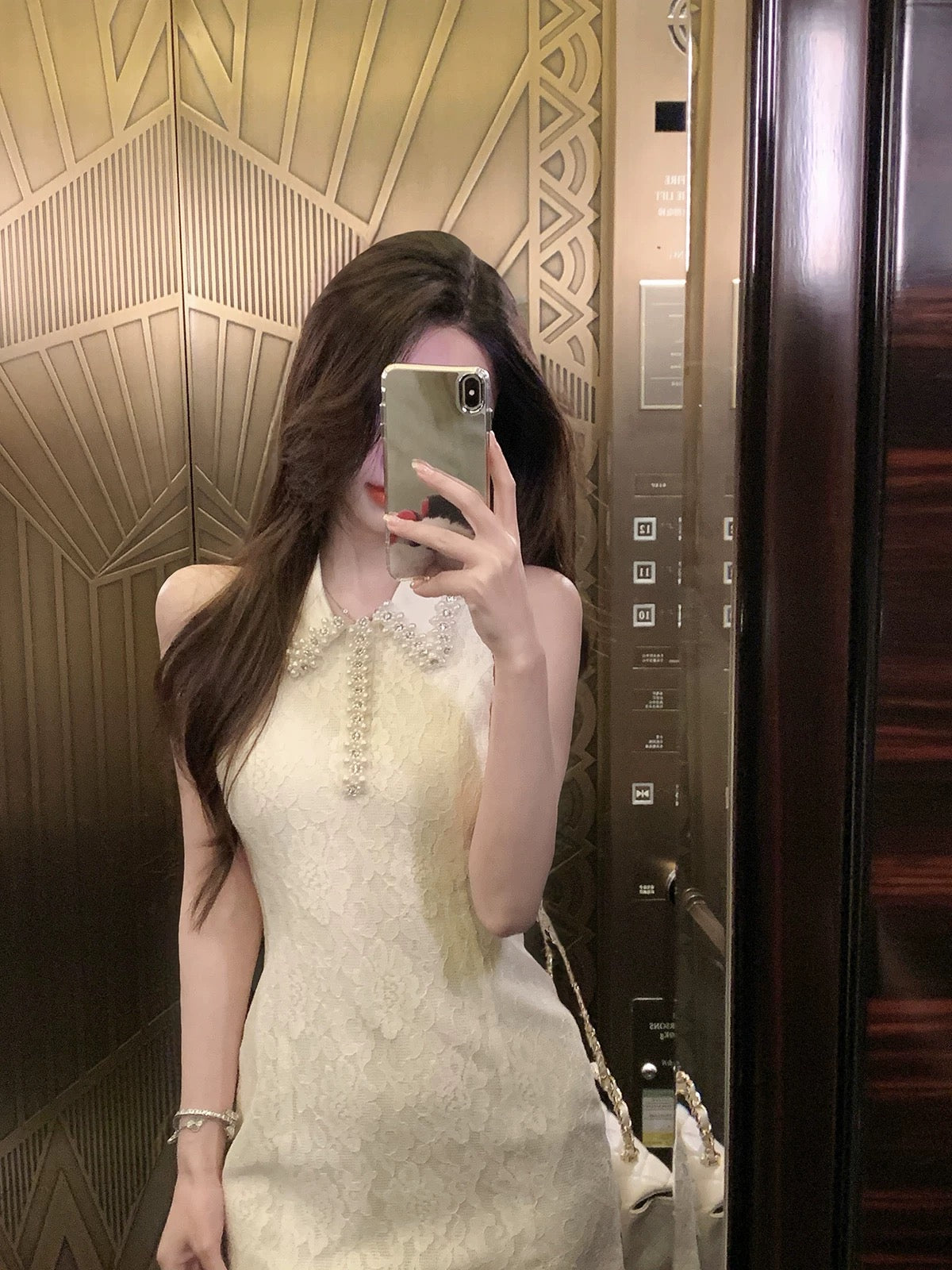 星夜私语 重工珍珠短裙无袖连衣裙 Starlit Whisper Heavily Embellished Pearl Mini Sleeveless Dress