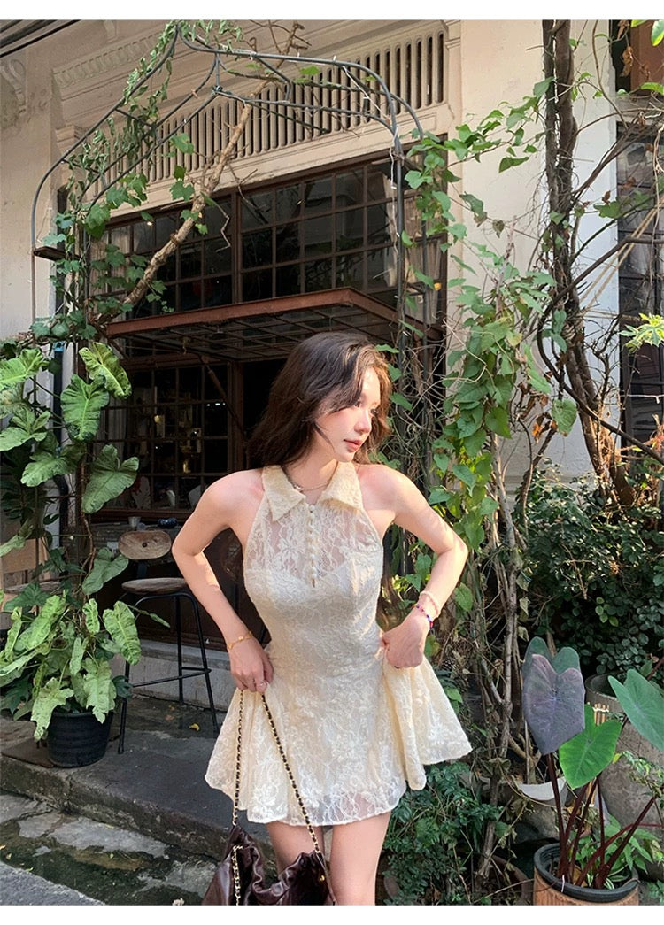 奶绒陷阱 气质挂脖蕾丝连衣裙 Milky Soft Trap Elegant Halter Lace Dress