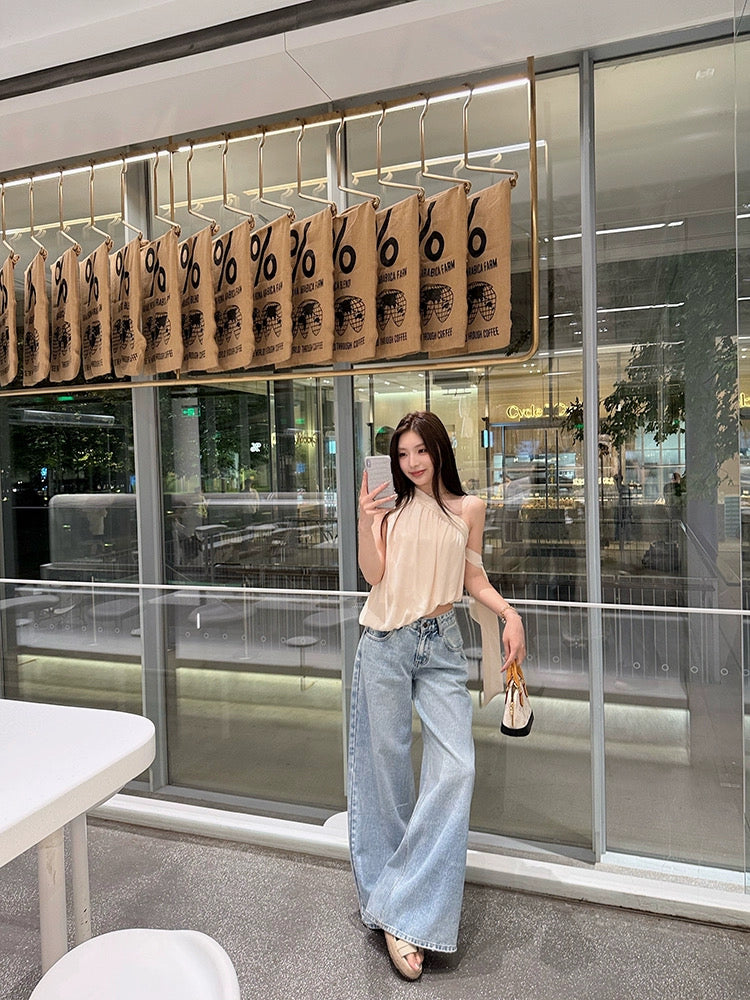 瑶瑶窃语 斜肩宽松雪纺衫上衣/连衣裙 Whisper of Yao – One-Shoulder Loose Chiffon Blouse / Dress