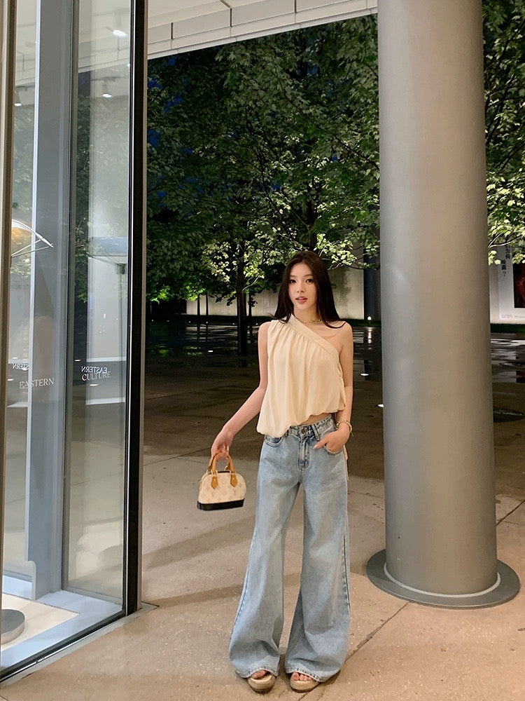 瑶瑶窃语 斜肩宽松雪纺衫上衣/连衣裙 Whisper of Yao – One-Shoulder Loose Chiffon Blouse / Dress