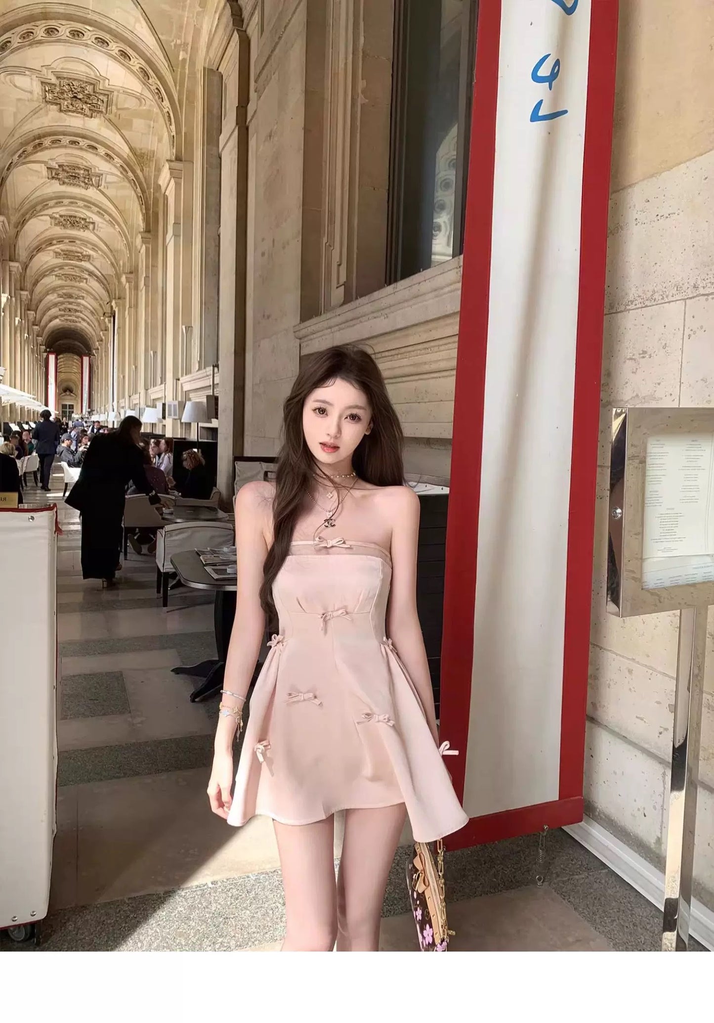 初恋巴黎 缎面蝴蝶结甜美连衣裙 First Love Paris – Satin Bow Sweetheart Dress