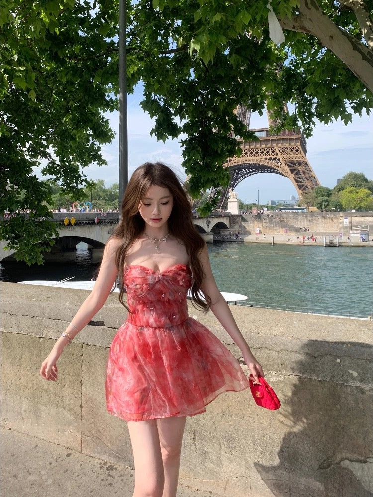 塞纳黄昏 灵动薄纱亮片印花连衣裙 Seine Dusk – Flowing Tulle Dress with Sequin Print