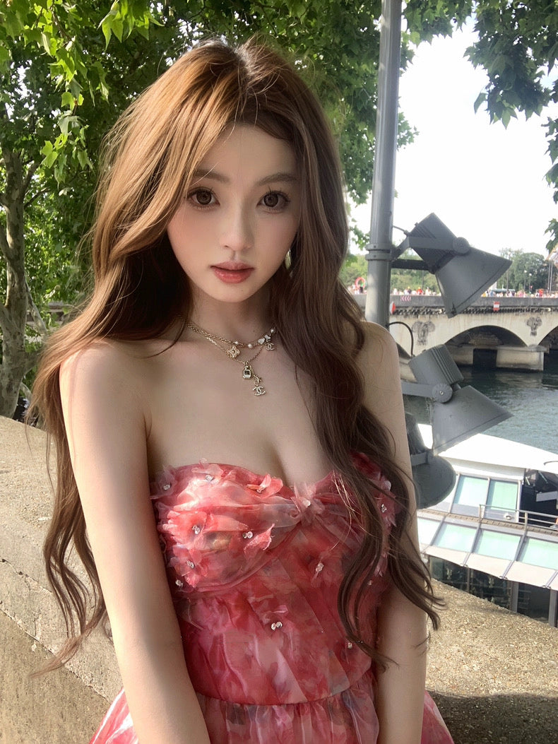 塞纳黄昏 灵动薄纱亮片印花连衣裙 Seine Dusk – Flowing Tulle Dress with Sequin Print