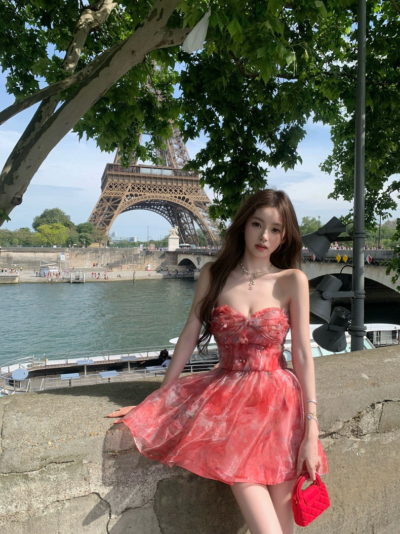 塞纳黄昏 灵动薄纱亮片印花连衣裙 Seine Dusk – Flowing Tulle Dress with Sequin Print