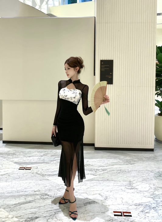 现代九罗 气质修身改良新中式旗袍连衣裙 Modern Jiuluo Elegant Slim-Fit Modified New Chinese Qipao Dress