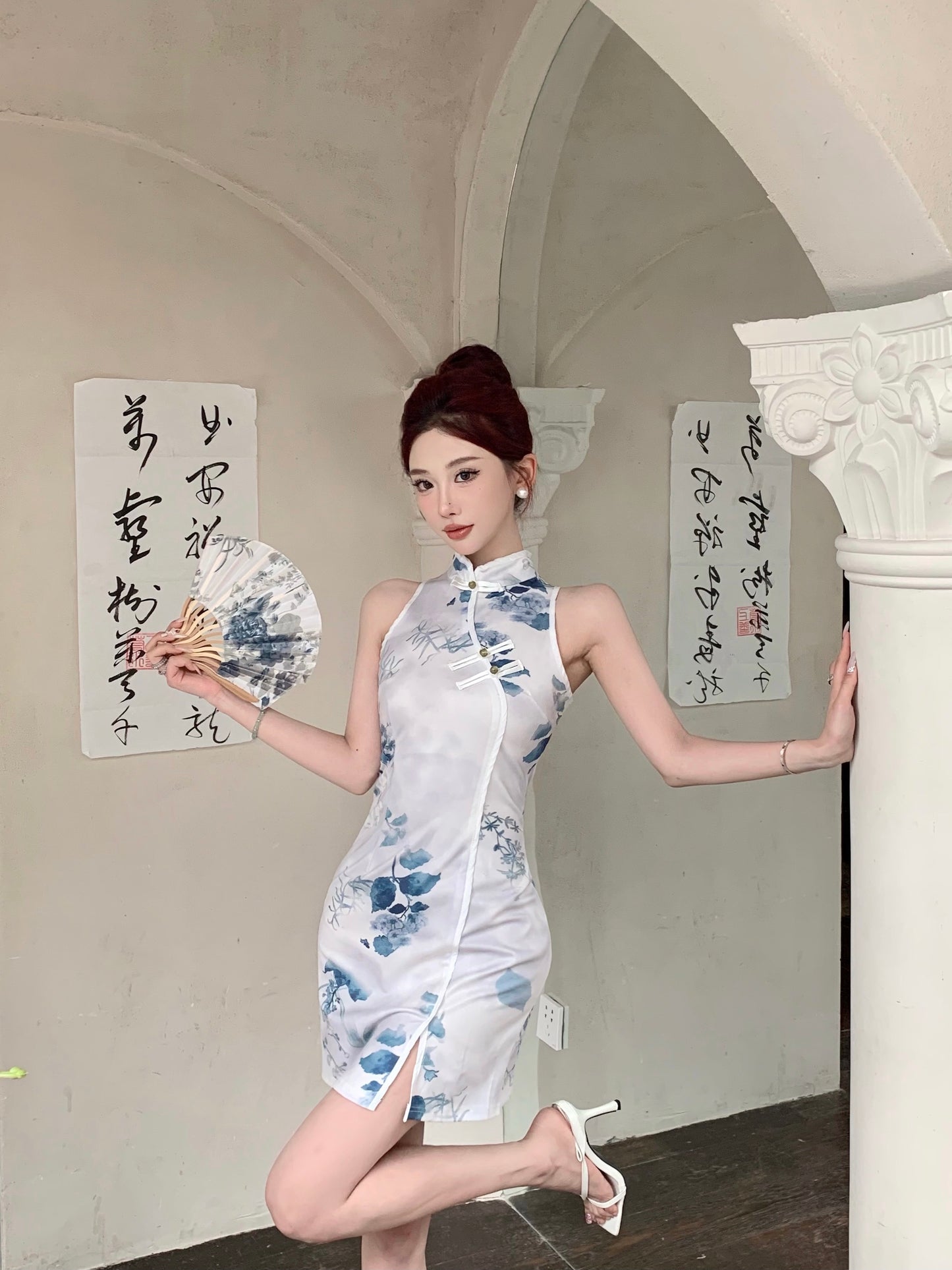 锦鲤气质 新款气质印花修身短款旗袍 Koi Grace New Slim-Fit Printed Mini Qipao