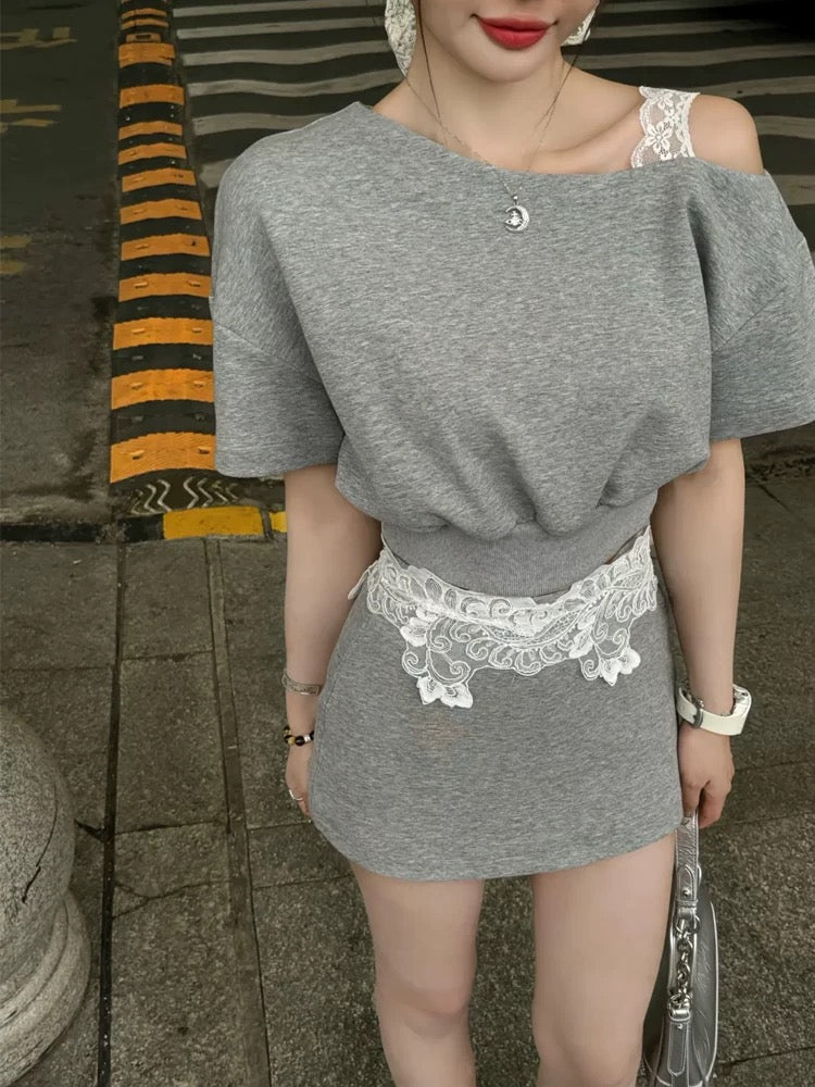 蕾影时光 松弛感蕾丝上衣半裙休闲套装 Lace Whisper Set – Relaxed-Fit Lace Top and Skirt Casual Outfit