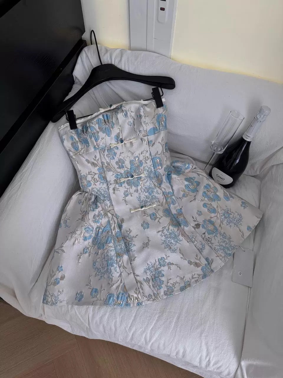 上海玉裳 新中式印花抹胸吊带连衣裙 Shanghai Yushang New Chinese Style Floral Print Strapless Camisole Dress