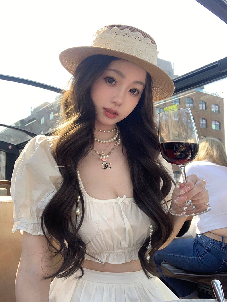 夏日绵绵 甜美套装女U领泡泡袖套装 Sweet Summer Women’s Set with U-Neck and Puff Sleeves