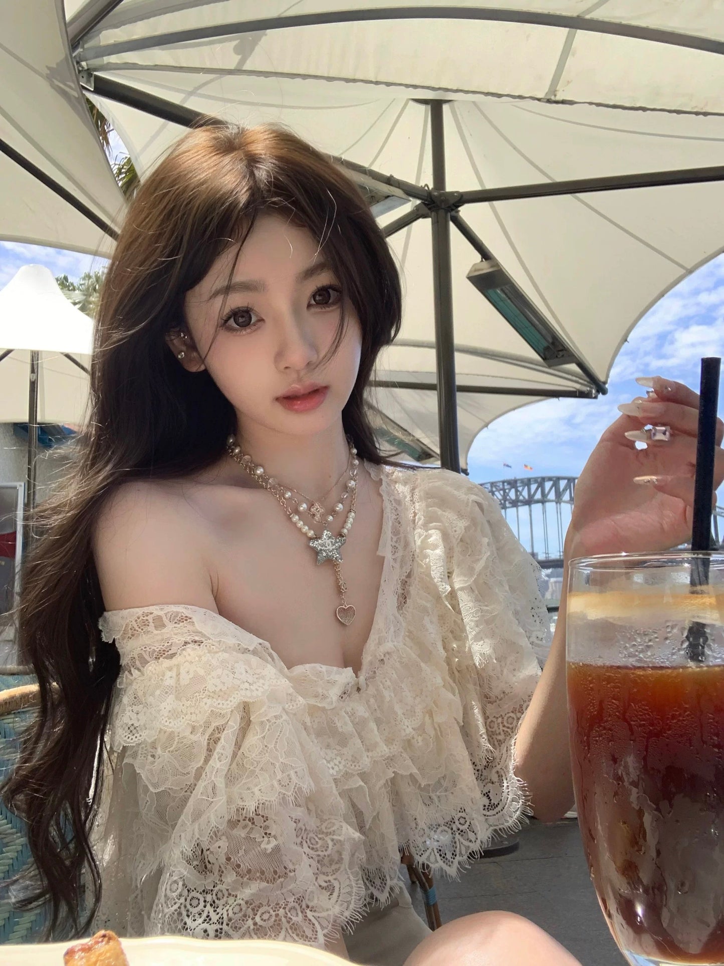 普罗旺斯夏日 甜美双色蕾丝叠加性感上衣 Provence Summer Sweet Two-Tone Lace Layered Sexy Top