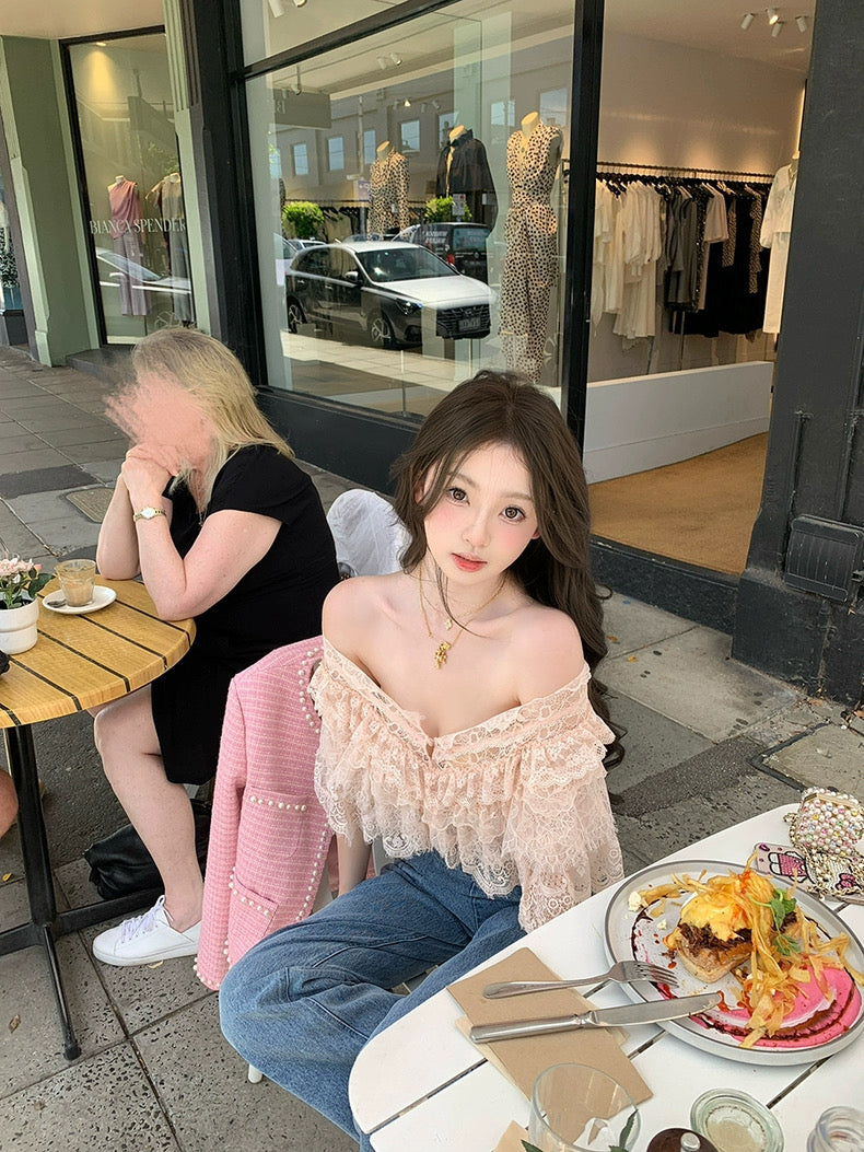 普罗旺斯夏日 甜美双色蕾丝叠加性感上衣 Provence Summer Sweet Two-Tone Lace Layered Sexy Top