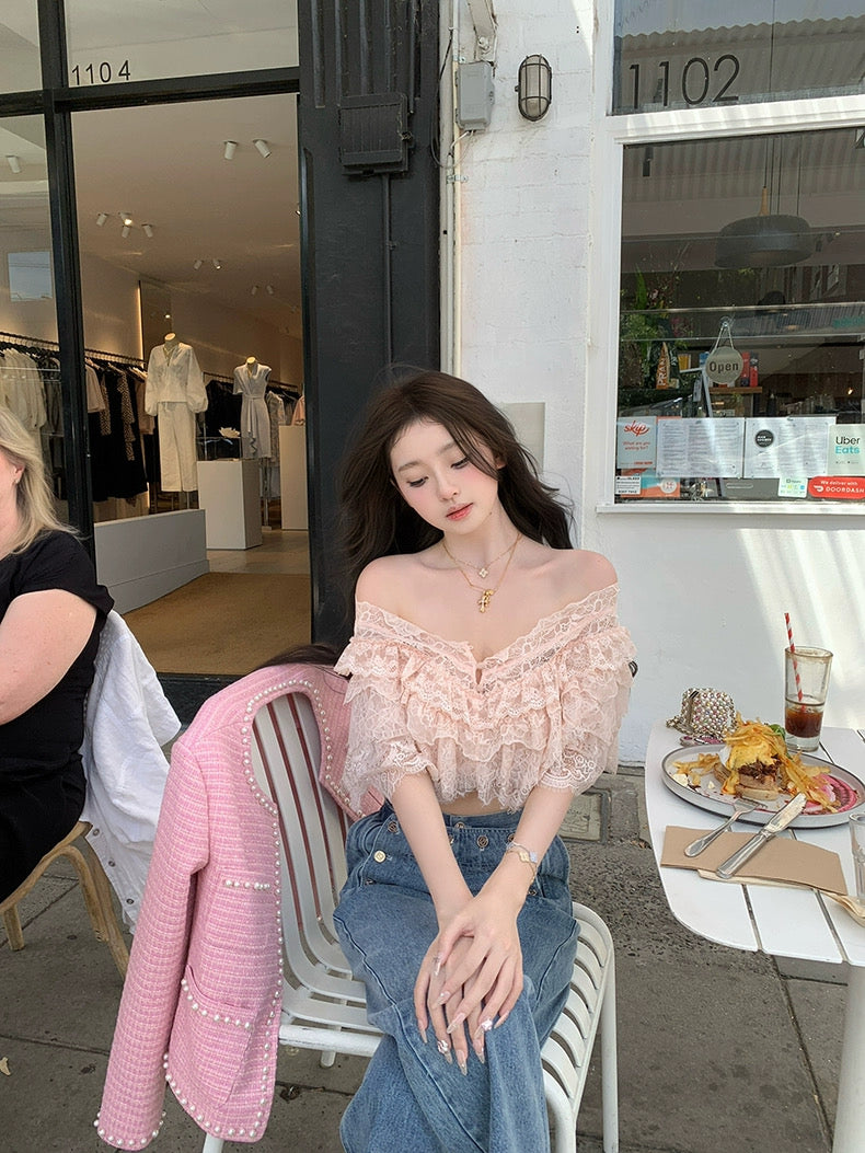 普罗旺斯夏日 甜美双色蕾丝叠加性感上衣 Provence Summer Sweet Two-Tone Lace Layered Sexy Top