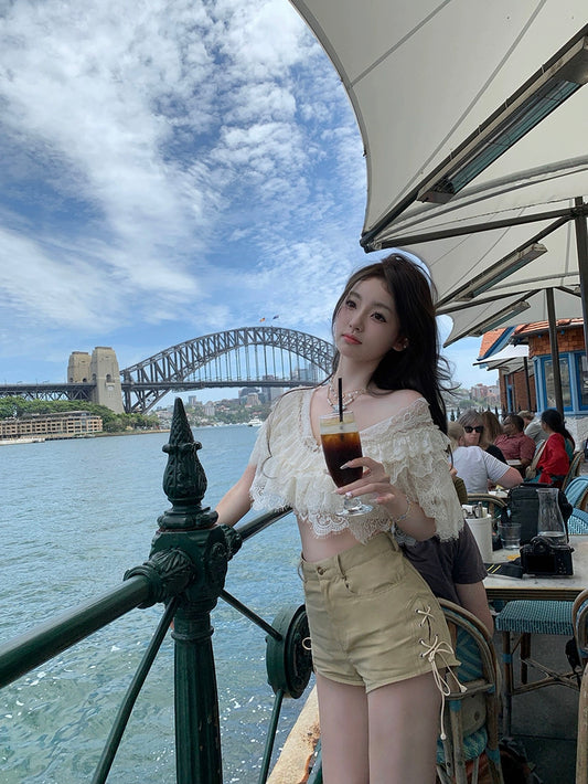 普罗旺斯夏日 甜美双色蕾丝叠加性感上衣 Provence Summer Sweet Two-Tone Lace Layered Sexy Top