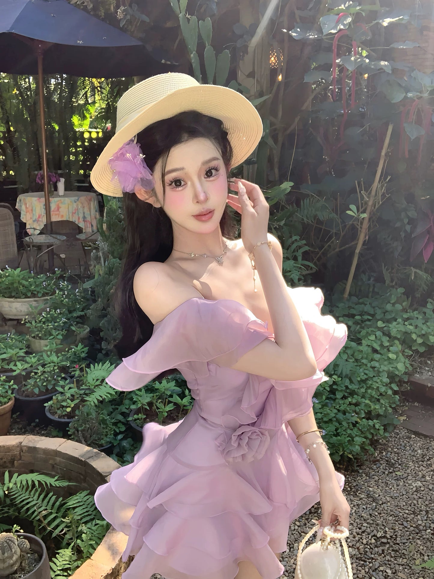天鹅日常 花式一字肩清纯连衣裙 Swan Daily – Fancy Off-Shoulder Innocent Dress