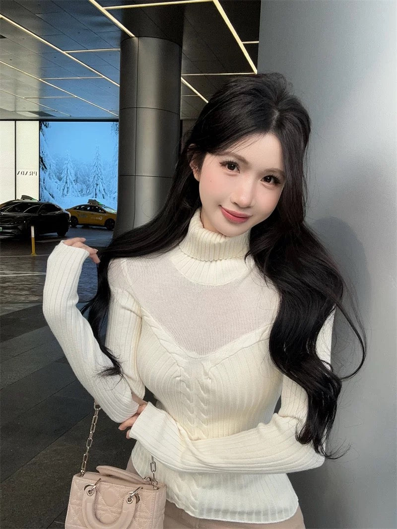 娇女反击 镂空麻花内搭打底针织衫 Rebellious Girl Hollow-Knit Cable Layering Sweater