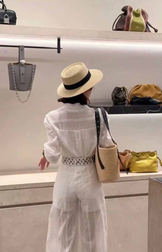 锦鲤花郁 蕾丝微透衬衫阔腿裤套装 Koi Blossom Lace Sheer Shirt and Wide-Leg Pants Set