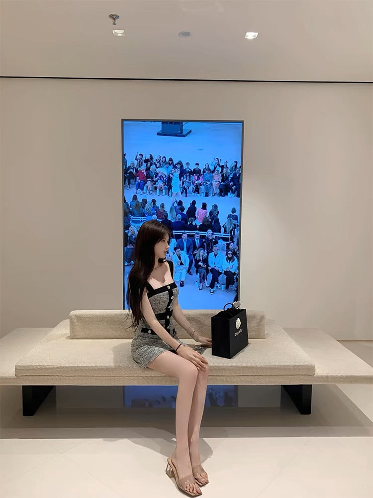 香香典藏 灰色撞色小香风连衣裙 Xiang Collection Grey Color-Block French Chic Dress