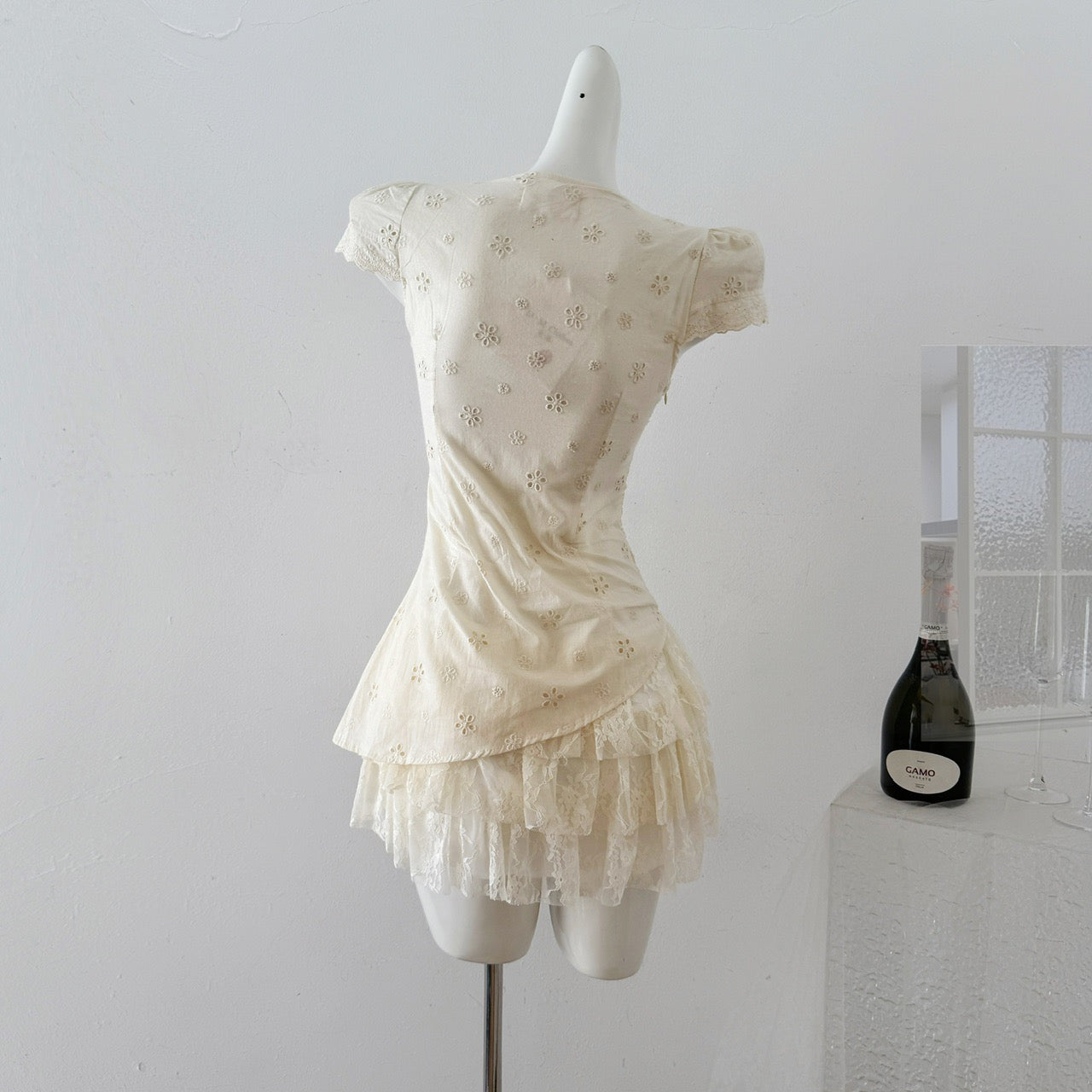 蕾丝泡沫 假两件蕾丝纯欲连衣裙 Lace Bubble Faux Two-Piece Pure Desire Lace Dress