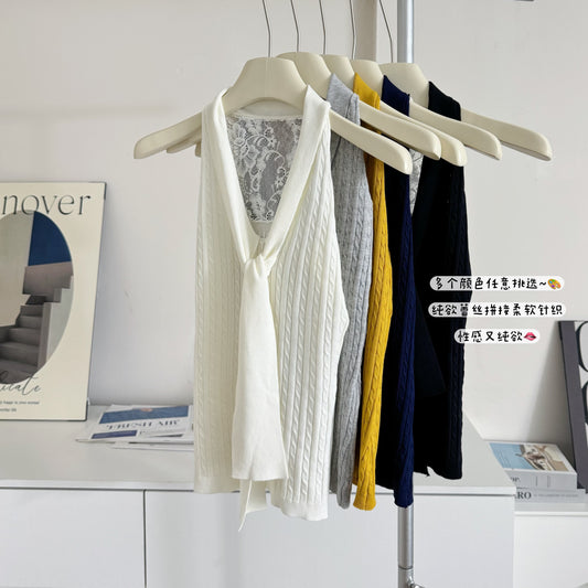 可爱芭比 蕾丝露背无袖上衣 Cute Barbie Lace Backless Sleeveless Top