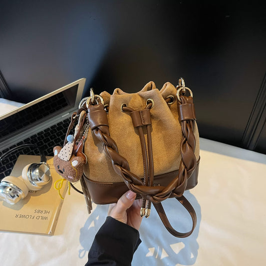 Autumn Edit Chic Versatile Braided Handle Bucket Bag Crossbody