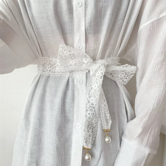 法式珍珠百搭配件蕾丝腰带 French-Style Pearl Versatile Accessory Lace Belt