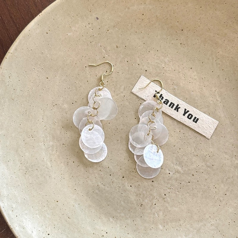 海边度假风长款贝壳流苏耳环 Boho Beach Vacation Style Long Shell Tassel Earrings