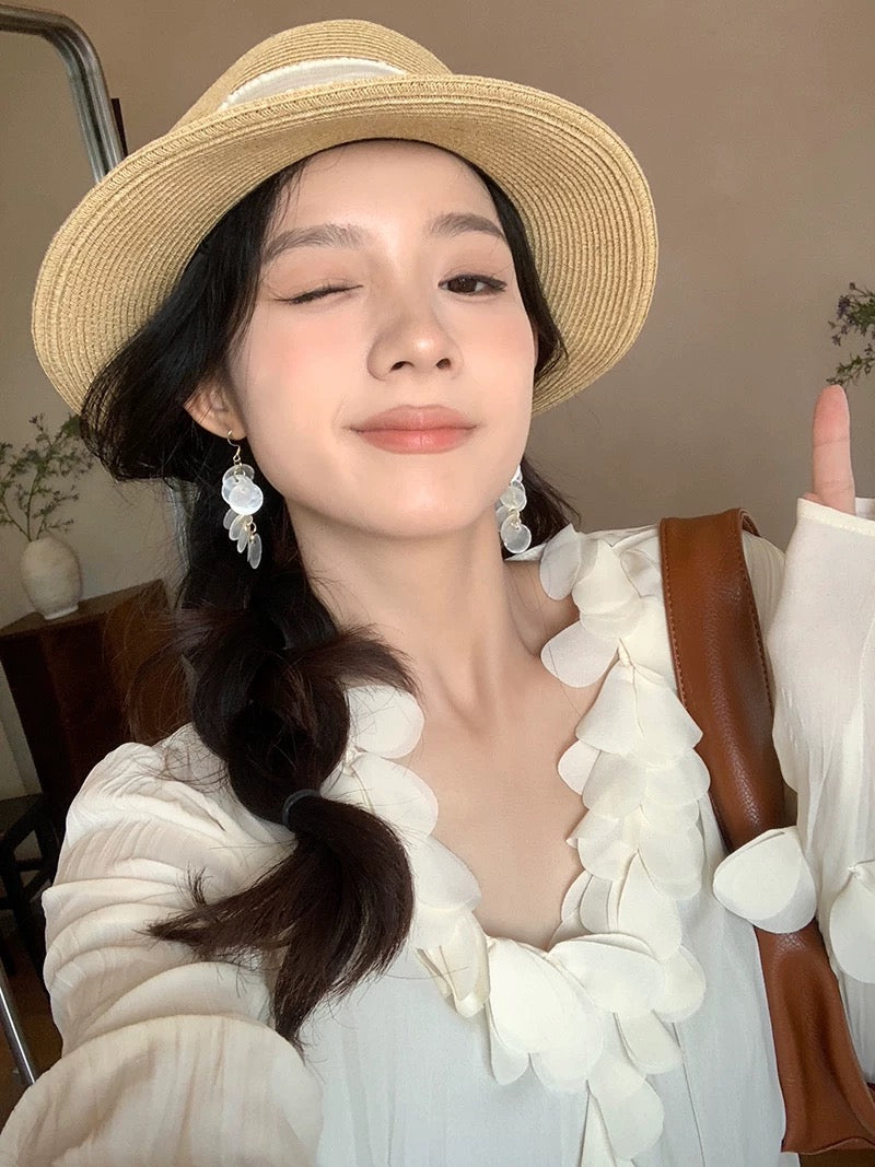 海边度假风长款贝壳流苏耳环 Boho Beach Vacation Style Long Shell Tassel Earrings