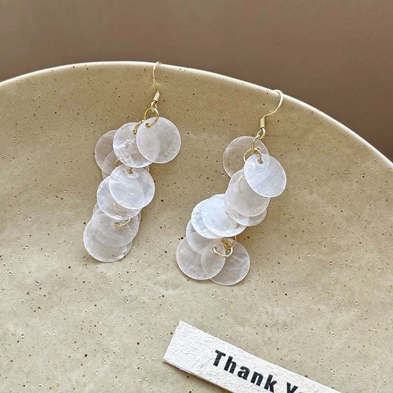 海边度假风长款贝壳流苏耳环 Boho Beach Vacation Style Long Shell Tassel Earrings