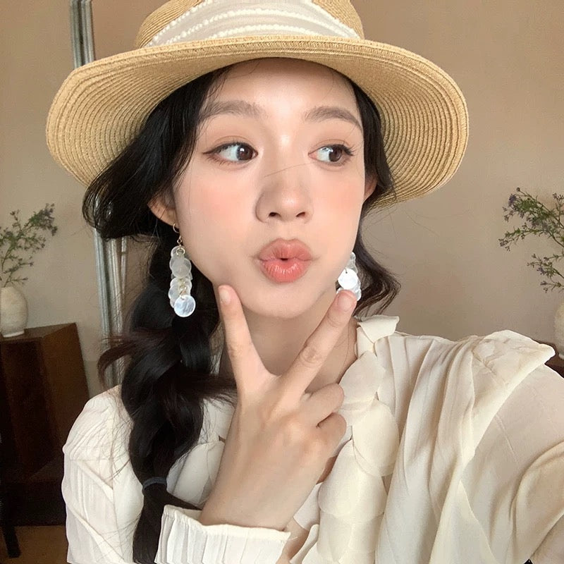 海边度假风长款贝壳流苏耳环 Boho Beach Vacation Style Long Shell Tassel Earrings