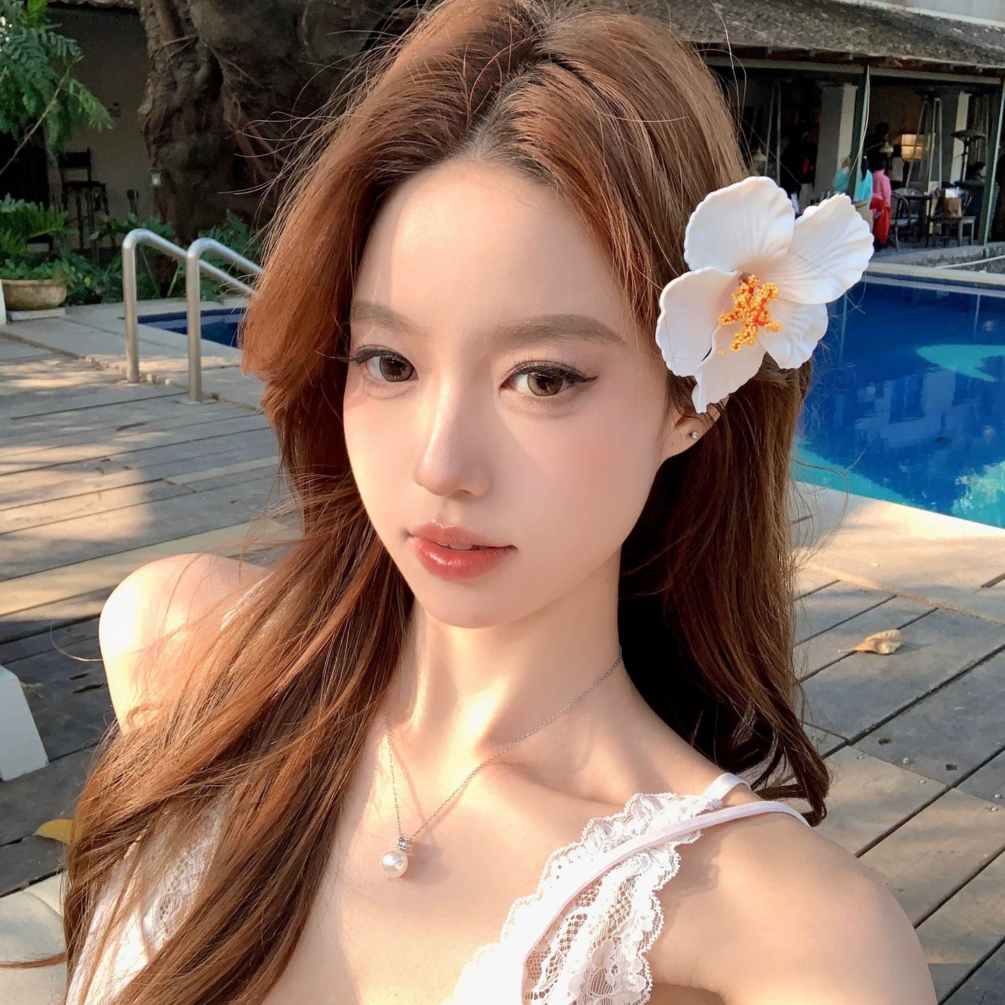多巴胺假日 度假风扶桑花边发夹 Vacation Style Hibiscus Lace Hair Clip