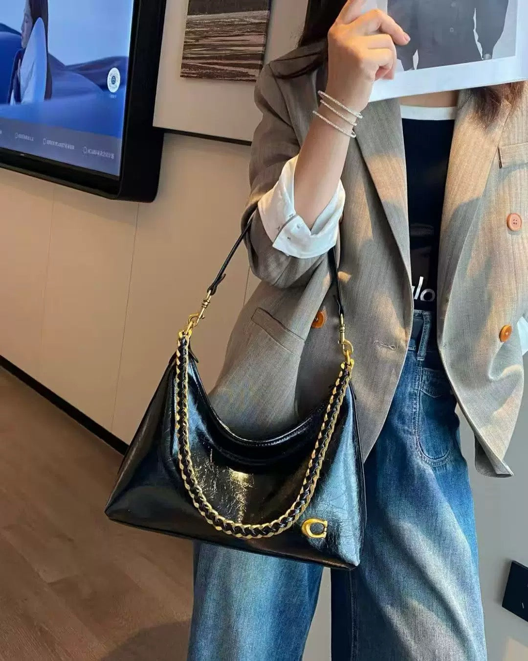 C-Embellished Shoulder Bag