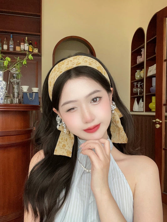 川岛日落 复古森系油画感飘带发箍 Kawashima Sunset Vintage Forest-Style Oil Painting-Inspired Ribbon Headband