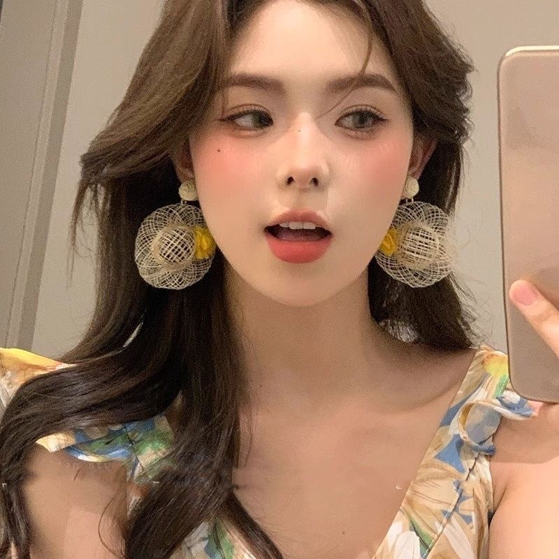 西西里邂逅 小众设计感度假风草帽耳环 Sicilian Encounter Niche Design Vacation-Style Straw Hat Earrings