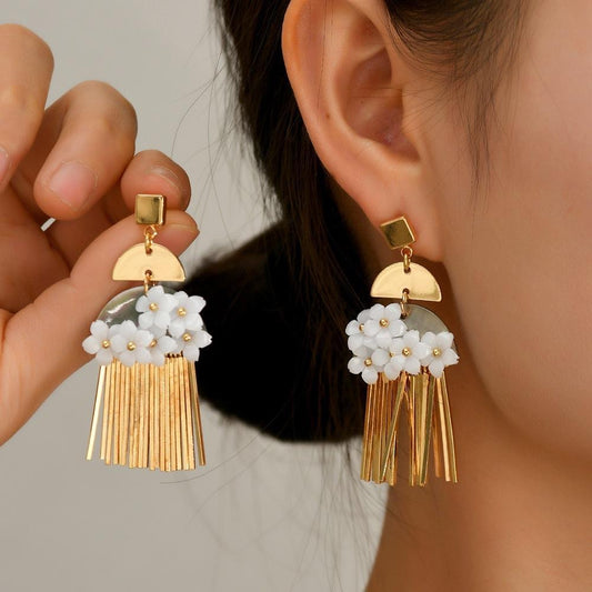 日落金盏 新中式金色扇子发簪/耳环套装 Sunset Golden Chalice – New Chinese Style Golden Fan Hairpin & Earring Set
