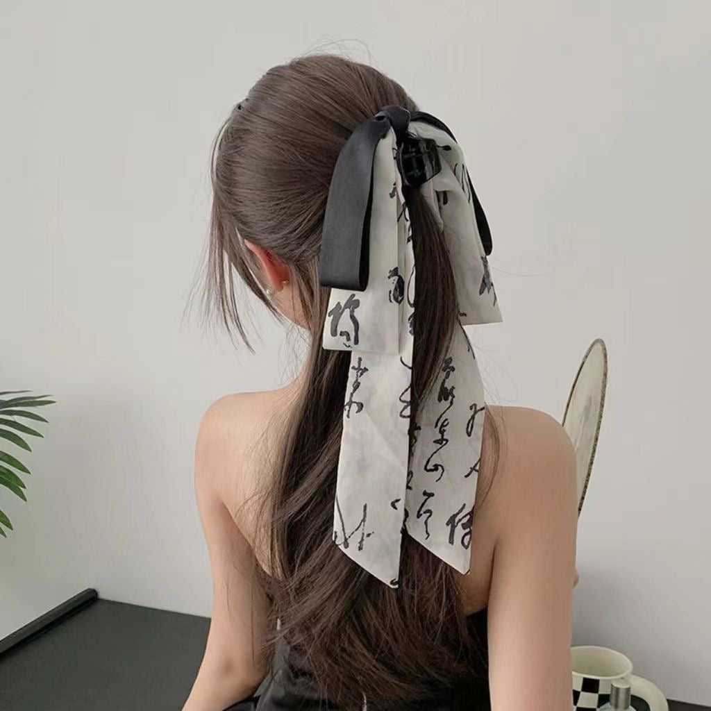 水墨佳人 新中式飘带蝴蝶结发夹/发圈 Ink Beauty – New Chinese Style Ribbon Bow Hair Clip / Hair Tie