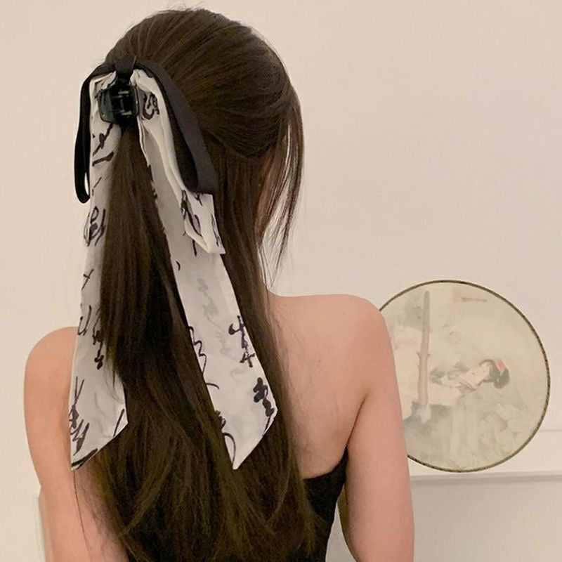 水墨佳人 新中式飘带蝴蝶结发夹/发圈 Ink Beauty – New Chinese Style Ribbon Bow Hair Clip / Hair Tie