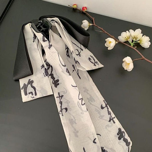 水墨佳人 新中式飘带蝴蝶结发夹/发圈 Ink Beauty – New Chinese Style Ribbon Bow Hair Clip / Hair Tie