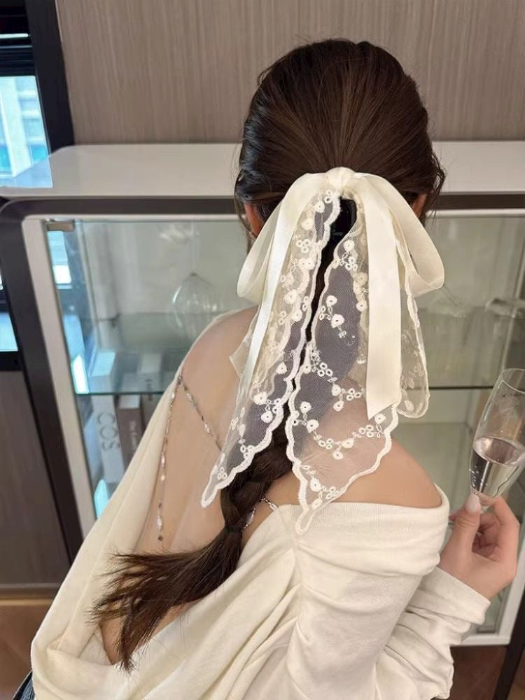 温柔女孩 蕾丝蝴蝶结半扎发夹 Sweet Girl Lace Bow Half-Up Hair Clip