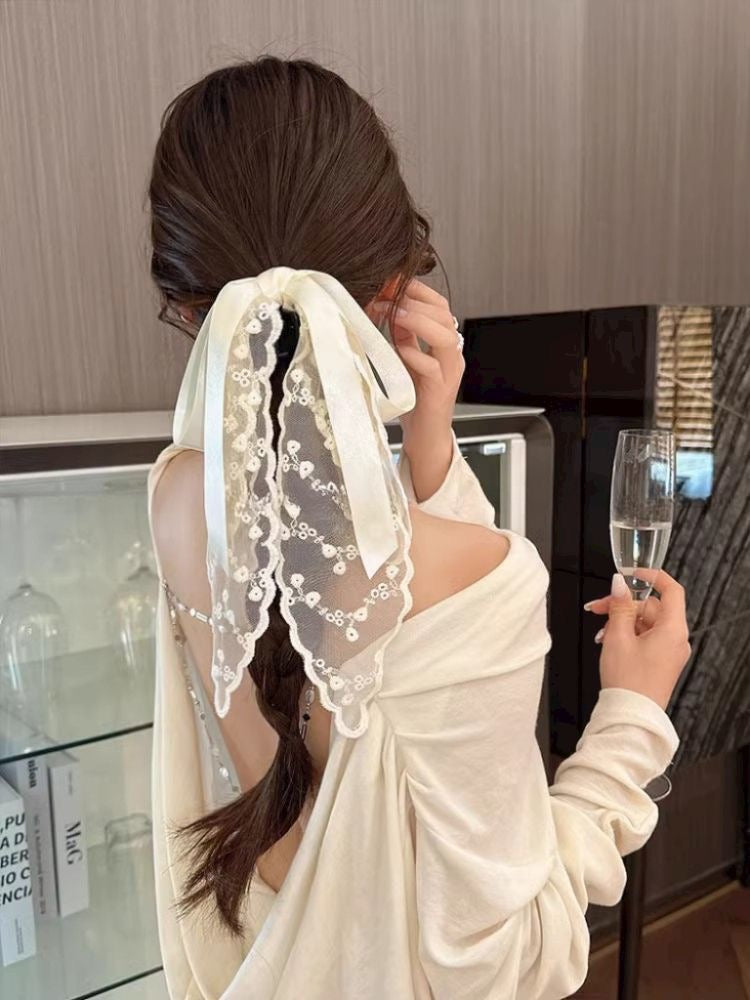 温柔女孩 蕾丝蝴蝶结半扎发夹 Sweet Girl Lace Bow Half-Up Hair Clip