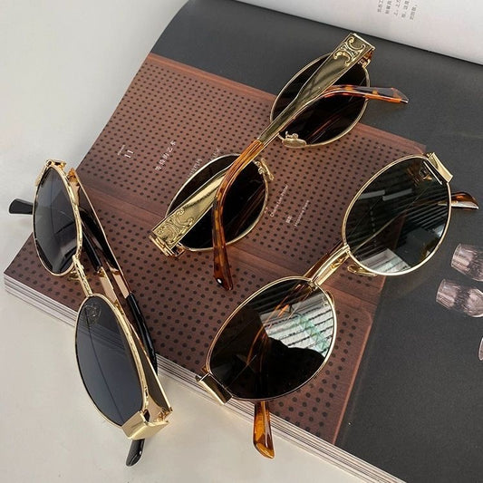 猫眼港妹 金属椭圆形防晒墨镜 Cat-Eye Hong Kong Style Metal Oval Sunglasses