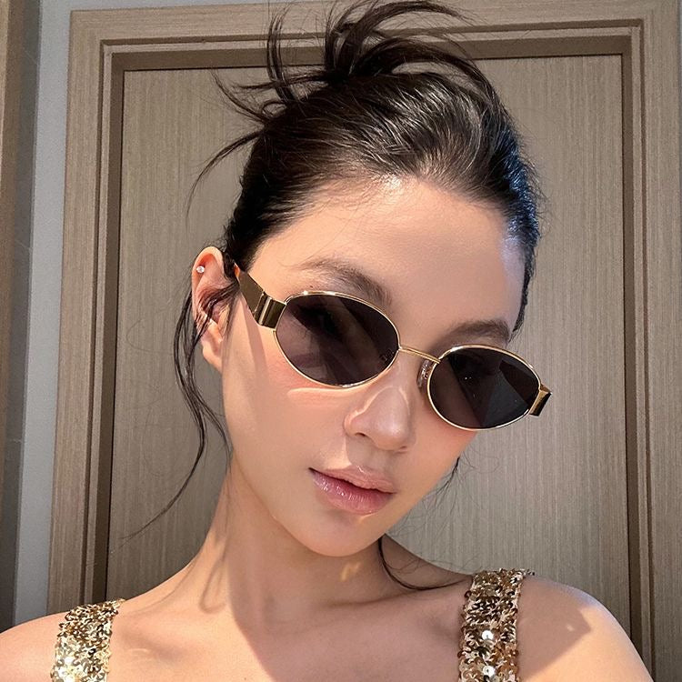 猫眼港妹 金属椭圆形防晒墨镜 Cat-Eye Hong Kong Style Metal Oval Sunglasses