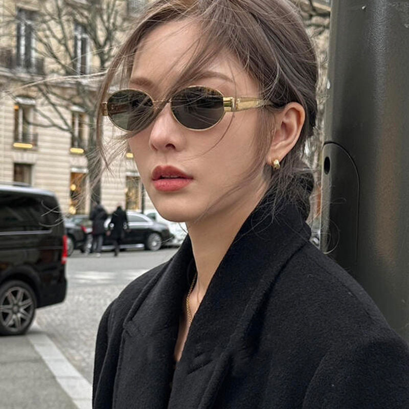 猫眼港妹 金属椭圆形防晒墨镜 Cat-Eye Hong Kong Style Metal Oval Sunglasses