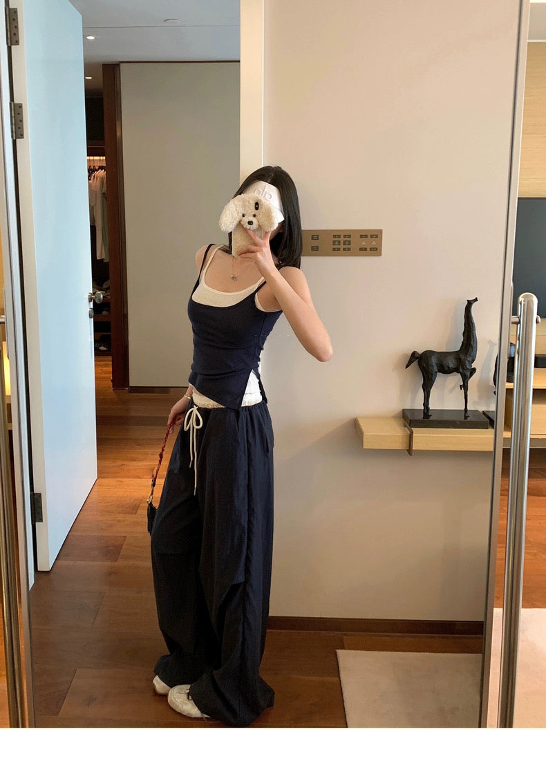 生活小调 假两件叠穿撞色吊带上衣 Everyday Melody Contrast-Layered Two-in-One Camisole Top