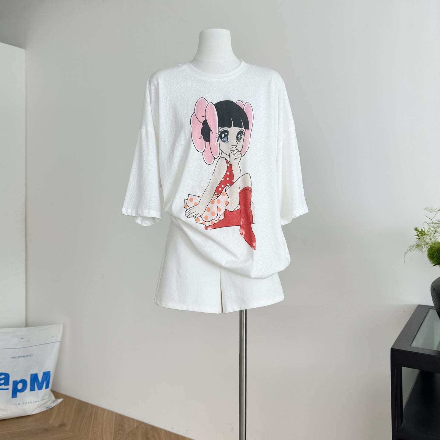 妞妞粉爱 雪花棉罩衫印花半袖t恤 Niuniu Love Snow Cotton Printed Overlay Half-Sleeve T-Shirt