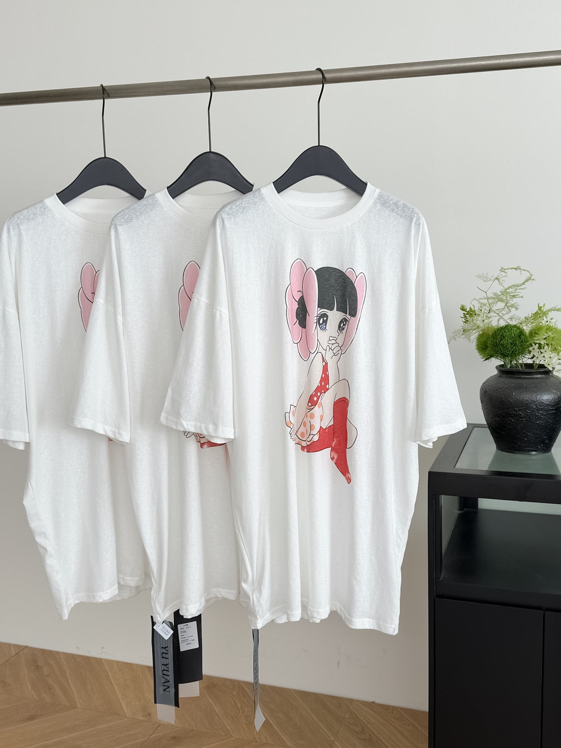妞妞粉爱 雪花棉罩衫印花半袖t恤 Niuniu Love Snow Cotton Printed Overlay Half-Sleeve T-Shirt